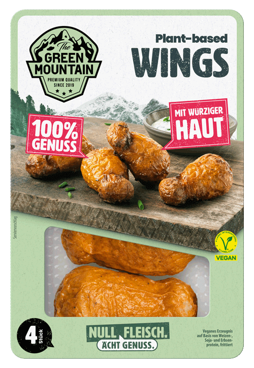Plant-based Wings mit würziger Haut.