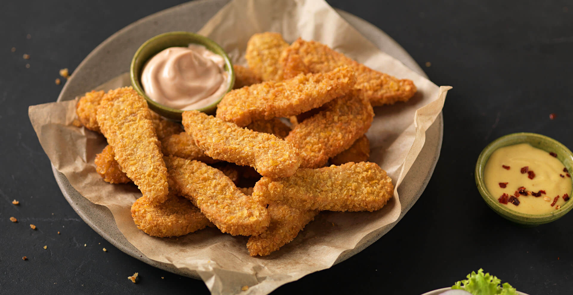 Vegane Hähnchen Tenders mit Dip